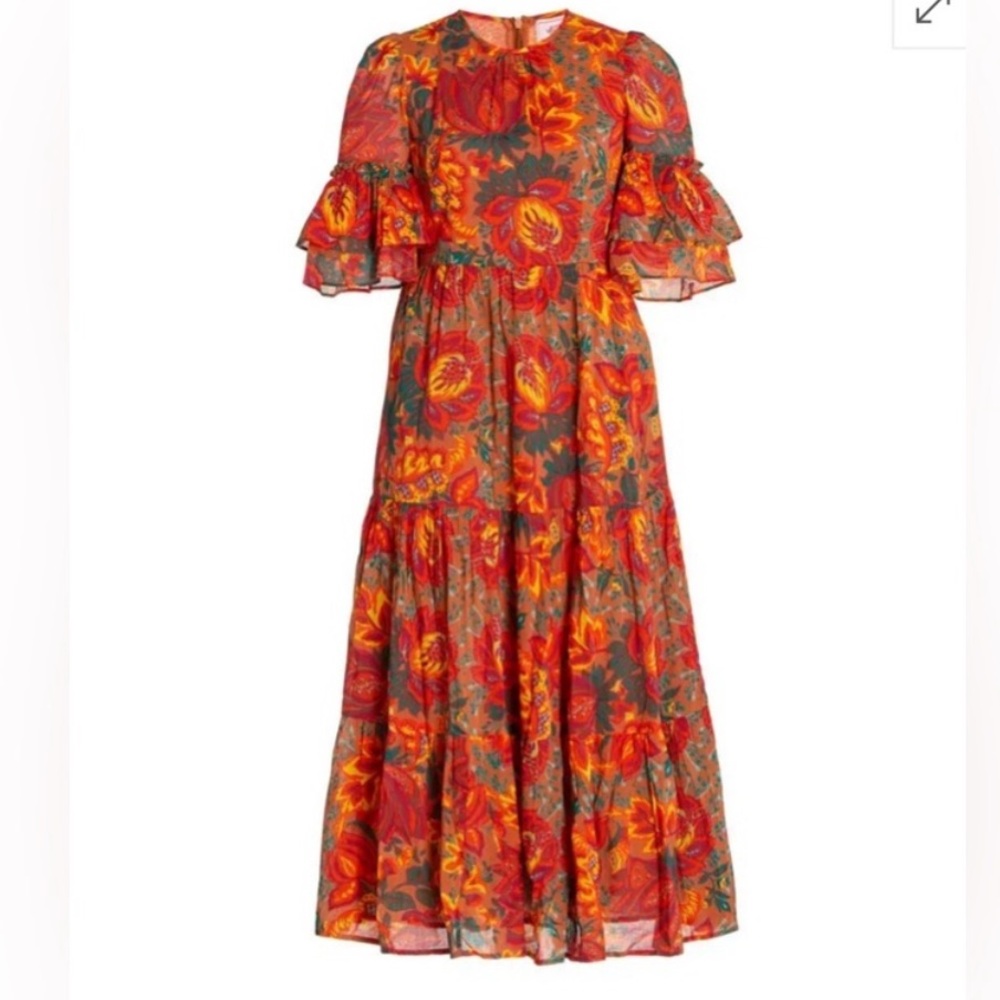 Banjanan Mercy Printed Cotton Floral Brown and Orange Dress